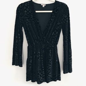 Urban Outfitters black velvet cheetah print romper